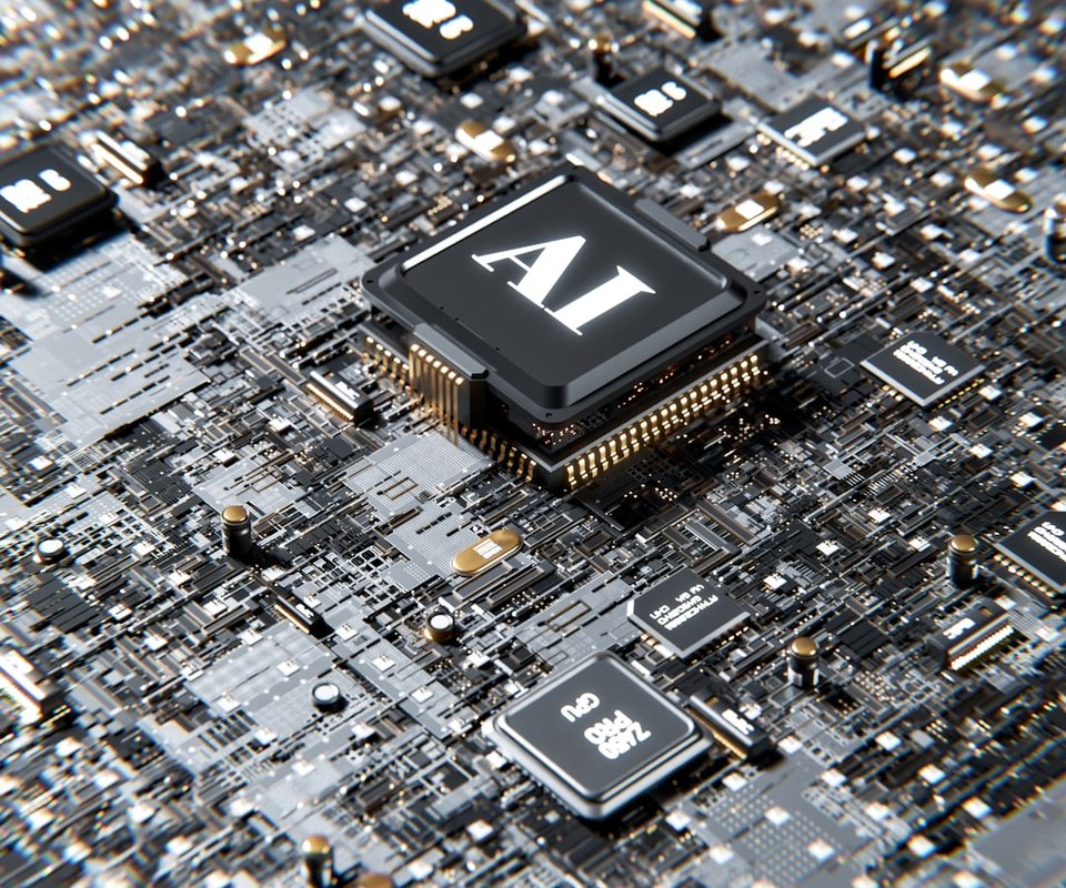 artificial intelligence - 3D render of AI and GPU processors